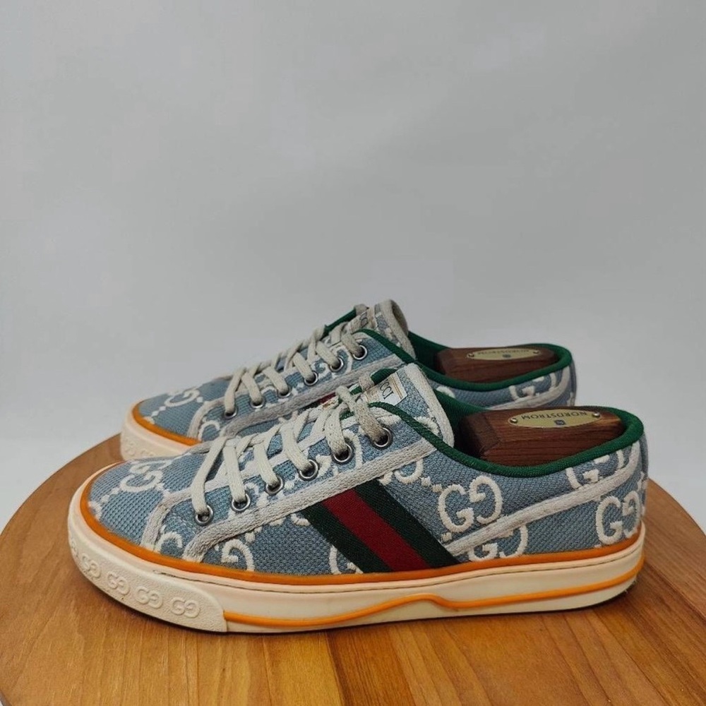 Gucci Blue and Orange Canvas Sneakers - Picture 2 of 7
